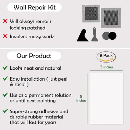 Rubber Bond Self-Adhesive Rubber Wall Outlet Cover Plate 5 Pack - Easy to Apply Peel & Stick Drywall Hole Patch - 5x3 Inch Screwless Blank Wall Plate Cover - Premium Rubber Wall Hole Cover (White) - color: White, size: 5x3 Inch Rectangular