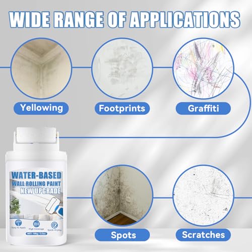 White Paint, White Touch up Paint for Walls with Roller 100g, Water Based, Low Odor, Quick-drying, Suitable for Covering Stains, Scratches, Graffiti, DIY