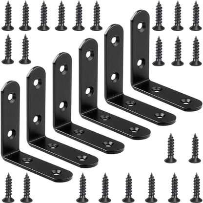 6 Pcs Black L Bracket Corner Braces Stainless Steel 65x65mm Heavy Duty Shelf Bracket for Wood, Shelves, 90 Degree Support Joint Right Angle Brackets - size: 6PCS-Black 65*65mm/ 2.5in