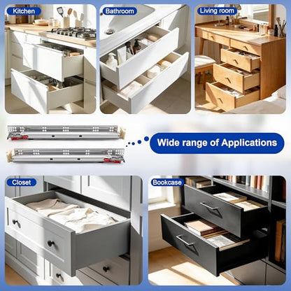Knobonly 6 Pair 18" Soft Close Drawer Rails Full Extension, Undermount Zinc Plated Drawer Slides, Mounting Screws and Adjustable Locking Device Included, 85 lb Load Capacity - size: 18 Inch, style: Soft Close - 6 Pairs