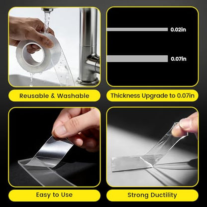 3 Rolls 1.18inch(3cm) Wide Double Sided Heavy Duty Adhesive Tape, Removable Clear Nano Tape Extra Strong Mounting Tape for Picture, Poster, Carpet, Rug, Wall - style: 1.18" 3 Rolls
