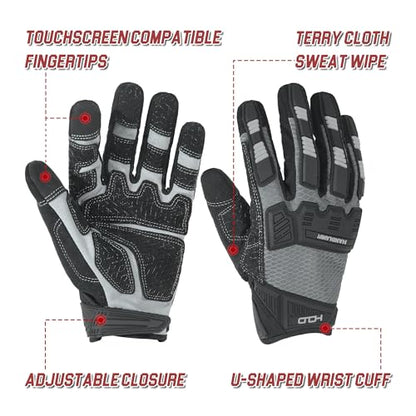HANDLANDY Mens Work Gloves Touch screen, Utility Mechanic Gloves, Flexible Breathable Fit- Padded Knuckles & Palm - color: Black White, size: Small