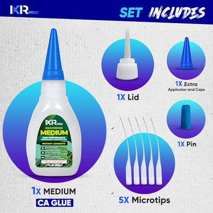 CA Glue Medium Viscosity Kit, 1.75 oz. Cyanoacrylate Glue, Super Glue for Everyday Repairs, Woodworking, Plastic, Ceramic, and DIY Crafts, Quick-Drying Multi-Purpose Adhesive with Easy Application - size: 1 Pack, style: Medium CA Glue