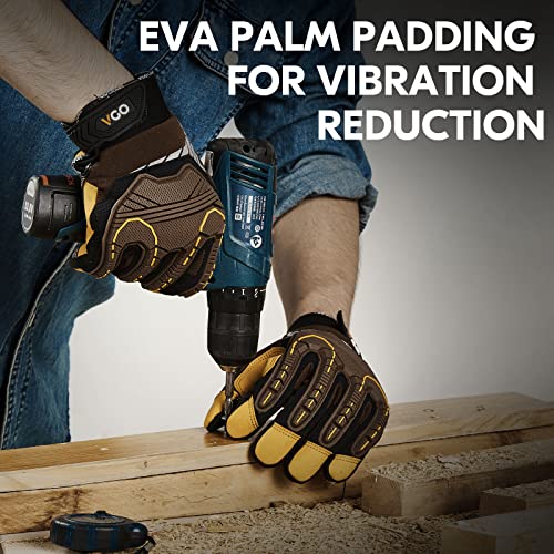 Vgo... 1-Pair Heavy Duty Synthetic Leather Work Gloves, Impact Protection Mechanic Gloves, Rigger Gloves, Vibration Reduction, Touchscreen Capable (Size M, Brown, SL8849) - color: Brown-regular, size: Medium (1 Pair)
