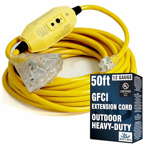 50 ft GFCI Extension Cord - Outdoor Extension Cord Waterproof - Heavy Duty Outdoor Extension Cords 50 ft with Multiple Outlets - Watts Wire - 50' Grounded - GFI Cord - extensiones electricas - size: 50 Ft