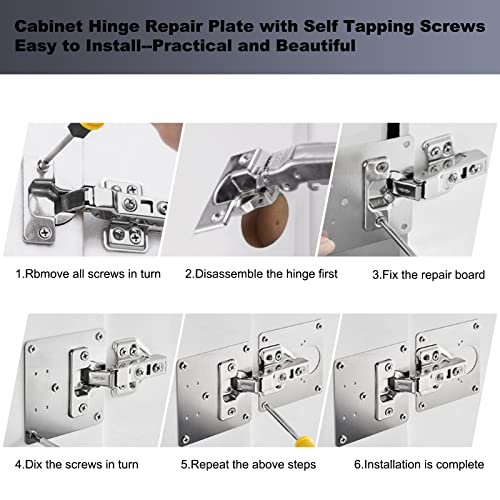 6 Pcs Cabinet Door Hinge Repair Plates, Cabinet Hinge Repair Board Replacement Kit, Metal Hinges Repair Fixing Plates with Screw for Kitchen Cupboard Door - size: Large