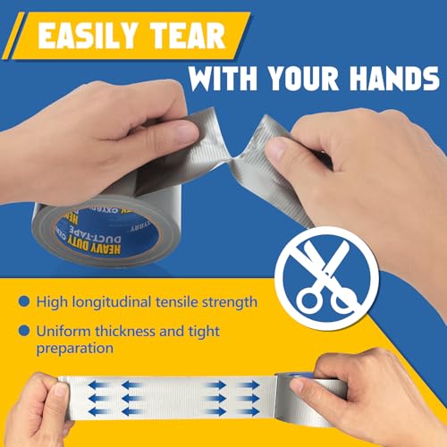 CXYARY Duct Tape 2 Inch x 450 Yard-15 Roll, Heavy Duty Gray Waterproof Tape for Any Weather, No Residue Tape for Pipe Repairs Indoor & Outdoor, Tear by Hand - size: 15 PACK DUCT-TAPE