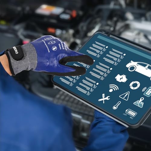Nitrile Fully Coated Work Gloves Abrasion Cut Resistant A4 Waterproof 2 Pairs Blue M/L/XL - size: Medium