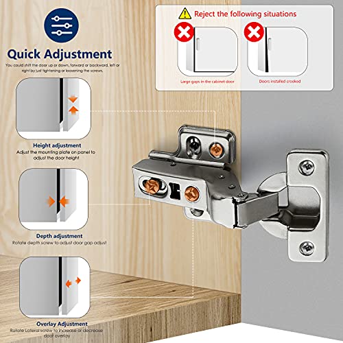 Ravinte 4 Pack 2 Pairs European Kitchen Cabinet Hinges Soft Close Insert Cabinet Door Hinges Heavy-Duty Frameless Adjustable Concealed Cabinet Cup Hinge - size: Insert