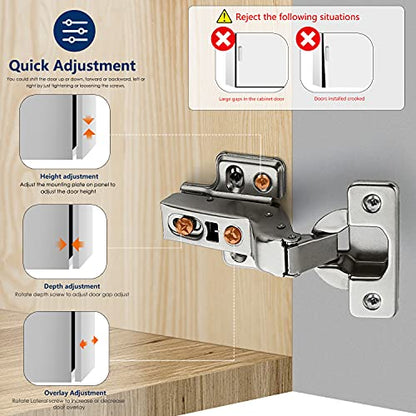 Ravinte 4 Pack 2 Pairs European Kitchen Cabinet Hinges Soft Close Insert Cabinet Door Hinges Heavy-Duty Frameless Adjustable Concealed Cabinet Cup Hinge - size: Insert