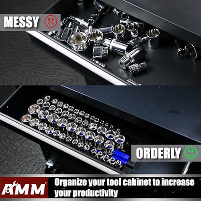 AMM 9-Piece Socket Organizer, 1/2 inch, 3/8 inch and 1/4 inch Drive ABS Tools-Blue Socket Holder,Heavy Duty Socket Racks, Premium Quality Socket Clip Rail Holder,The best tool trays in the garage - color: Blue, size: 9PC