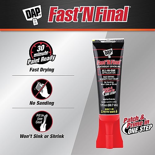 DAP Products Fast N Final Lightweight Spackling Knife Cap Tube, White, 3 Ounce (Pack of 3) - size: 8 FL OZ (Pack of 3)