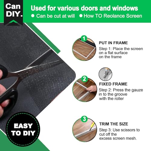QWR Pet Proof Window Screen and Screen Door Replacement, 48"x 360" Upgraded Durable Thickened Vinyl Coated Wire-Like Mesh for Sliding Screen Door,Patio,Windows(Rolled Package Without Tool Kit) - size: 48"x 360"-Rolled /without Tool Kit