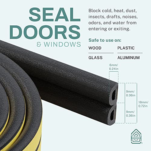 66 Feet Self Stick Foam Weather Stripping Door Window Seal Draft Stopper Insulation Tape for Windows and Doors Soundproof Weatherstripping Gap Blocker - color: Black