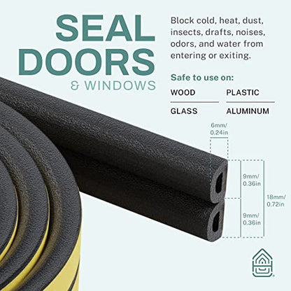 66 Feet Self Stick Foam Weather Stripping Door Window Seal Draft Stopper Insulation Tape for Windows and Doors Soundproof Weatherstripping Gap Blocker - color: Black