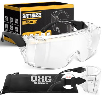 OXG Safety Glasses for Men Women Anti Fog, ANSI Z87.1 Anti Scratch Protective Eyewear UV400 Protection, Adjustable Temple - color: 1 Pack Clear