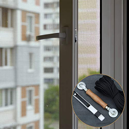 5 Pieces Window Screens Repair Kit, 2 Pieces 59 x 106 Inches Window Screens with Rolling Tool, Screen Retainer Spline, Window Groove Cleaning Brush for Windows Doors Patio Replacement