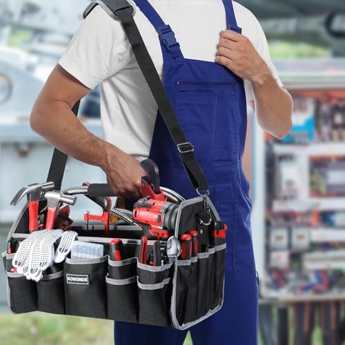 Kowsinde 18 Inch Tool Bag, Electrician Tool Bag, Open Top Tool Bags, 26 Pockets Can Hold Many Tools, Steel Handle and Removable Shoulder Strap - color: Grey