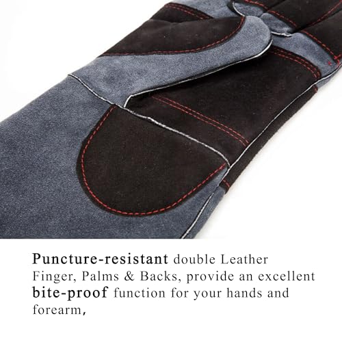 RAPICCA Animal Handling Gloves Bite Proof Double Leather Reinforced Padding Dog,Cat Scratch,Bird Handling Falconry Gloves Grabbing Reptile Squirrel Snake Bite 16in Grey-Black - style: 16 Inches