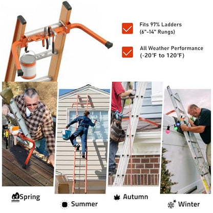 Ladder Stabilizer with Tool Tray & Hook - Heavy Duty Roof Gutter Guard, Universal Ladder Stabilizer for Gutters/Windows, Safe Stabilizer for All Ladder Types