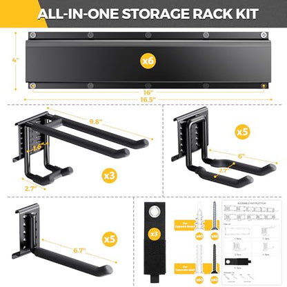 LBT 99" Garage Tool Organizer Wall Mount - 1000lbs Garden Tool Organizer with Adjustable Hooks, Heavy Duty Metal Garage Storage Rack, Anti-Rust Shed Rack Holder Hanging Rake Broom Mower Snowboard - size: 99inch