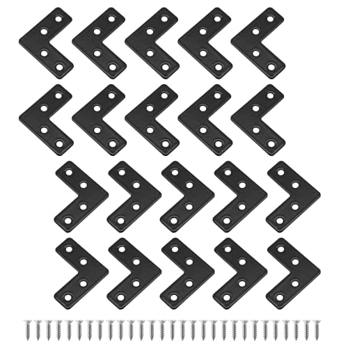 Uenhoy 20 Pcs L Shape Flat Mending Plates 40mm x 40mm (1.57" x 1.57") Flat Corner Braces, Right Angle Photo Frame Bracket, Black - size: 40x40mm/1.57"x1.57", style: L Shape