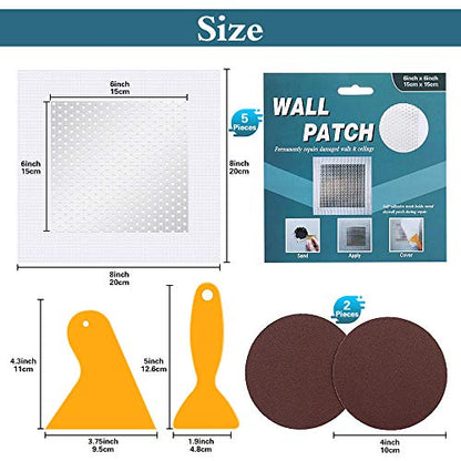 6'' by 6'' Wall Repair Patch, 5 Pcs Plasterboard Patch, Plaster Repair Kit, Safe Mend Plaster, Safemend Drywall Repair Adhesive, Filler for Walls Ceiling Hole, Self Adhesive Aluminum Mesh Wall Repair - size: 6" X 6" - 5 Pcs