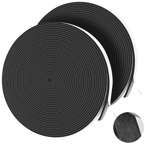 66Ft Foam Tapes Self Adhesive Seal Strips 1/2In x 1/8In x 33.1Ft Each Roll Weatherstrips High Resilience Weather Stripping Door Foam Seals for Door Soundproofing, Window Insulation (2R, Black) - color: Black, size: 1/2"W x 1/8"T x 66'L
