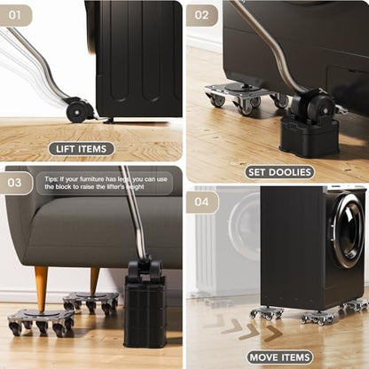 Furniture Movers with 5 Wheels 360° Rotatable Universal Wheels, Furniture Lifter for Easy Moving, Heavy Duty Dolly with Carbon Steel Panel Max Load 1100LBS - size: 5×5 in B
