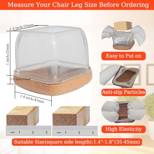 8 Pcs Extra Large Chair Leg Floor Protectors - Felt Furniture Pads for Hardwood Floors, Clear Silicone Chair Leg Covers Caps, Furniture Floor Protectors, Prevent Scratches and Noise(Fit 1.4"-1.8") - size: Large