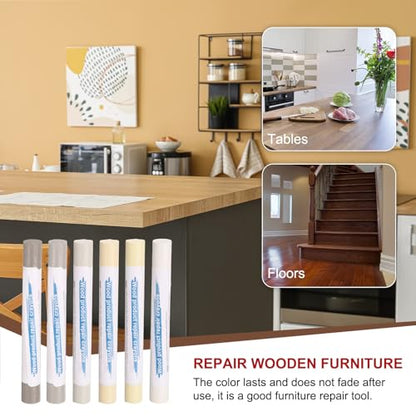 HARFINGTON Wood Filler Sticks 6 Colors Wooden Wax Touch Up Furniture Repair Crayons for Yellow Maple, Gray, Light Cloth, Khaki, Warm White, Warm White Small Embossed - color: Warm White Series