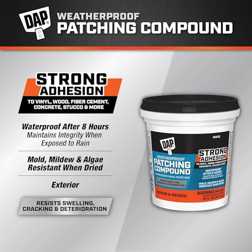 DAP Weatherproof Patching Compound, White, 16 Oz (7079818740) - size: 16 Fl Oz
