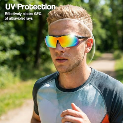 Outdoor Polarized Sunglasses for Men Women, Sports UV400 Protection Sunglasses Clip-on Wearable Head-mounted Sun Glasses with 5 Interchangeable Lenses for Cycling Fishing Traveling Driving Hiking