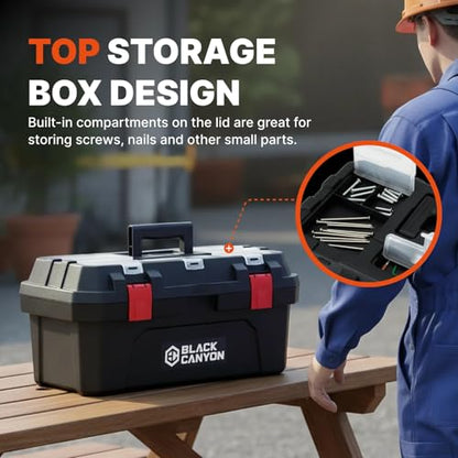 Black Canyon 19 Inch Portable Plastic Tool Box, 19 in × 9.6 in × 8.3 in, Padlockable 1 Piece 19 in - size: 8.3 in × 9.6 in × 19 in