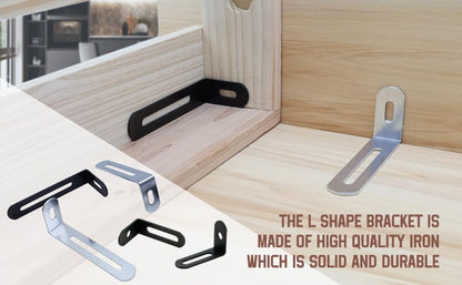 KUMGROT 10pcs L Shape Corner Brace Adjustable Corner Bracket with Slot Heavy Duty Shelf Bracket for Case Furniture 76×30×15mm/3×1.18×0.59in Silver - size: 76mm-Silver, style: L-shaped Brackets