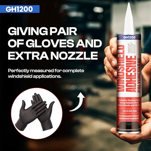 GH1200 Polyurethane Windshield Adhesive Cures in 24-48 Hrs - 12.5 Oz Ultra Strong Non-Drip Formula - Caulk-Friendly Windshield Glue - Impact & Vibration Proof Seals - Weather Resistant Window Adhesive - style: 12.5Oz Windshield Adhesive