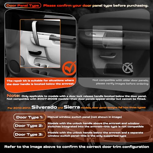 22818470 Front Right Passenger Side Armrest Repair Kit Compatible with 2010-2014 Chevy Silverado and GMC Sierra 1500 2500HD 3500HD, Designed for Door Panel with Release Handle Below Armrest, Black - color: 22818470 Black Passenger Side Armrest
