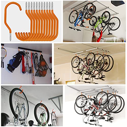 Scartink 12PCS Orange Heavy Duty Bike Storage Hooks Bicycle Wall Mounted Hooks Large Screw Hooks for Wall,Ceiling