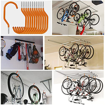 Scartink 12PCS Orange Heavy Duty Bike Storage Hooks Bicycle Wall Mounted Hooks Large Screw Hooks for Wall,Ceiling