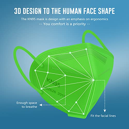 WWDOLL KN95 Face Mask 50 Pack, 5-Layers Breathable KN95 Masks, Green - color: Green