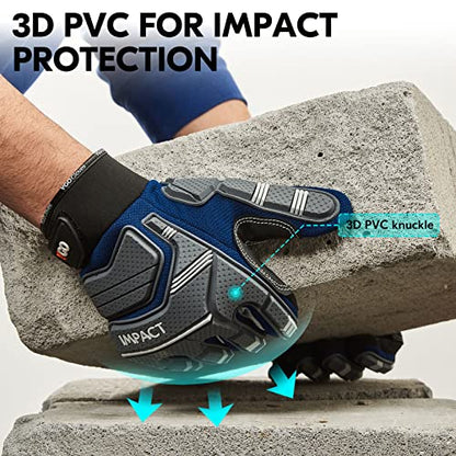 Vgo... Safety Work Gloves - Mechanics, Impact & Anti-Vibration - Rigger & Heavy Duty (M, Blue, SL9792IP) - color: Blue&gray-pro Version, size: Medium (1 Pair)