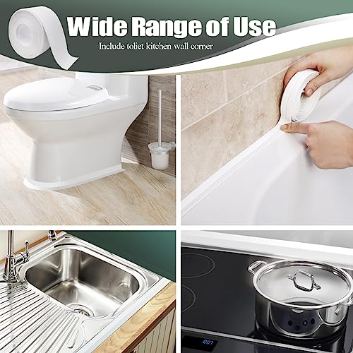 Caulk Tape - Waterproof Self-Adhesive Caulking Tape 1.5" x 10.5Ft for Toilet Sealer, Around Toilet Base, Kitchen, Bathroom, Sink, Shower, Bathtub Edge Protector, PVC Caulk Strip
