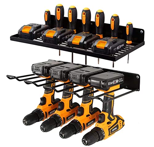 UU-Major Power Tool Organizer with Charging Station,Drill Holder Wall Mount,Garage Storage Shelves for Organization and Storage,Heavy Duty Pegboard Wall Organizer Set Solid Metal Black - style: 1shelf+1rack