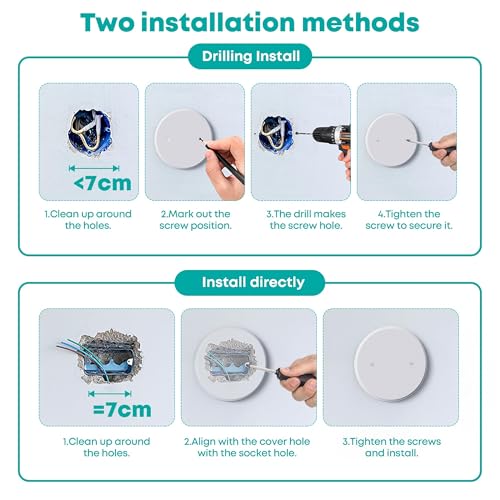 1 Pcs Ceiling Cover Plate, 5 inch Round Outlet Covers Plate For 3-1/2 inch Electrical Box, Metal Blank Cleanout Cover Plate for Smoke Detector, Wall Light Hole, Hole Spacing 2.8 inch-White - color: 1 PCS