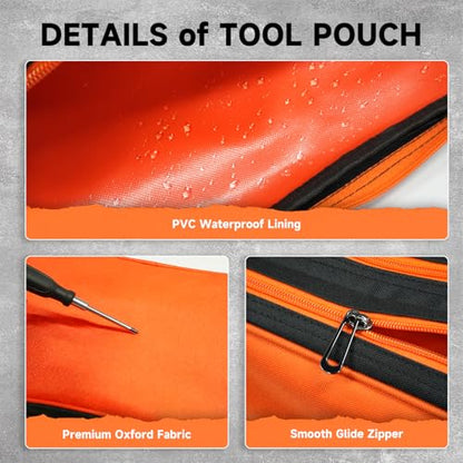 Organizer Tool Pouch - 2 Pack with Zipper Waterproof Utility Multi Compartments Small Tool Bag - color: Orange Green