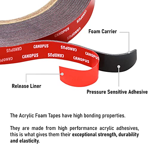 CANOPUS Double Sided Tape, 5952 Heavy Duty Mounting Tape, Strong Bond & Weatherproof Seal Strip for Automotive Mounting, Picture and Photo Frame, Poster, Craft, 0.75 in x 15 ft, Black, Made in USA - size: 0.75in x 15ft