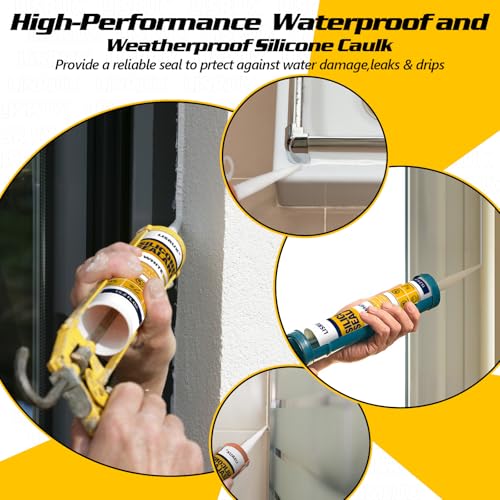 LISRUX Advanced Silicone Caulk for Window & Door, White, 15.2 fl oz Cartridge, 1 Pack - 100% Waterproof Silicone Sealant Indoor Outdoor Caulking, UV Resistant, Stronger Adhesion, Shrink & Crack Proof - size: 1P