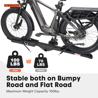CRAVOT CyberRack E1 Ebike Rack, 100 lbs Capacity Foldable Bike Racks for Tow Hitch Heavy Electric Bike Carrier for 1 E-Bike, Up to 5-inch Fat Tire 2'' Receiver w/Lock - style: E1-25-100lbs
