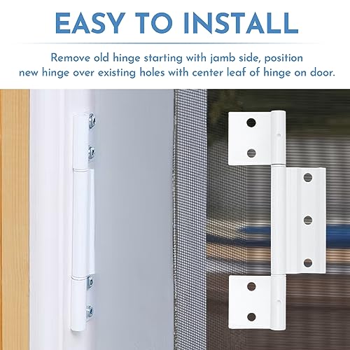 3Pack Screen Door Hinges, White Aluminum 1/8 in. Grooved Center Screen/Storm Door Hinge Compatible with Most Screen Doors