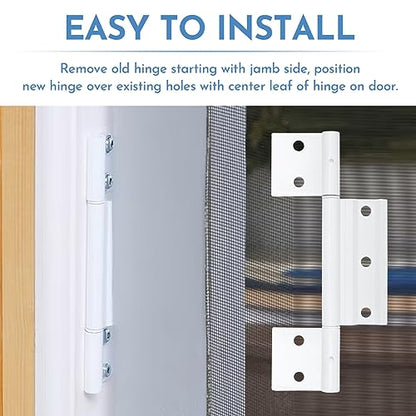 3Pack Screen Door Hinges, White Aluminum 1/8 in. Grooved Center Screen/Storm Door Hinge Compatible with Most Screen Doors